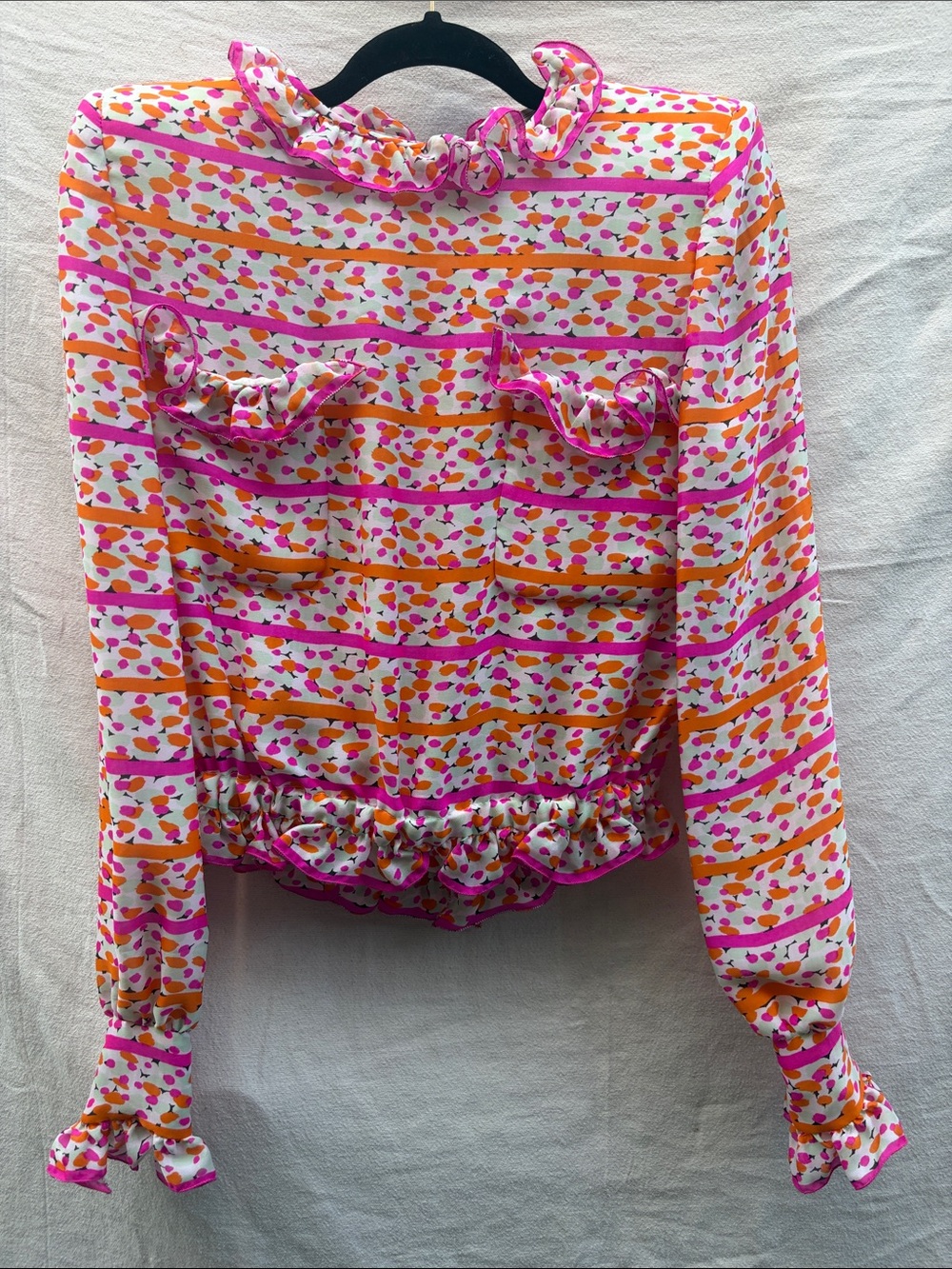 Valentino Ruffled Long-Sleeve Printed Blouse